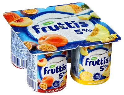 Йогурт. FRUTTIS Сливочное лакомство" Персик-марак/ананас-дыня  5%  115гр