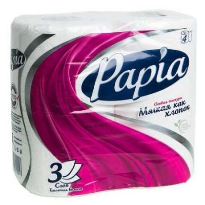 Туалетная бумага PAPIA белая 3 слоя 4 рулона 