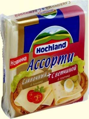 Сыр Hochland Ассорти сливоч+ветчина нарезка 150гр