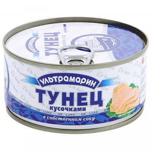 Консервы "Тунец кусочками в соб.соку" 185гр 